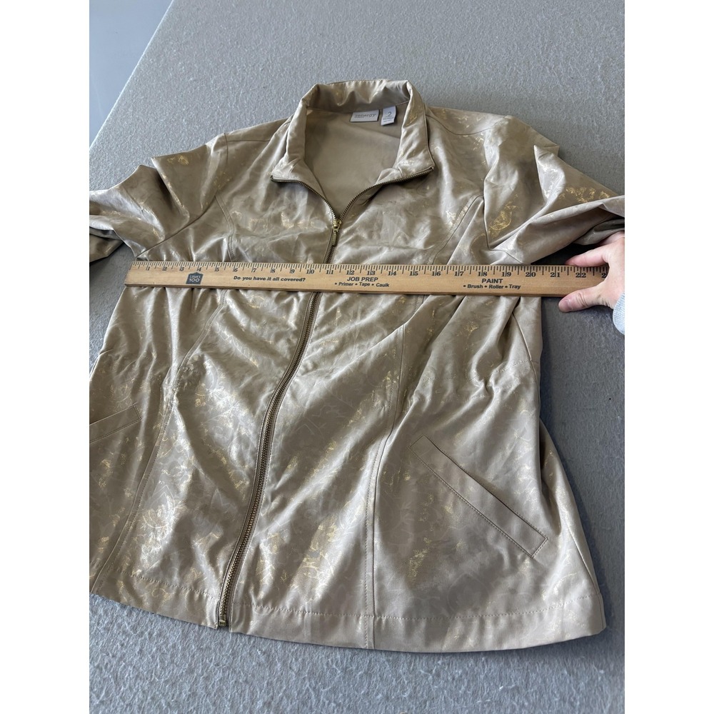 Chico's Zenergy Jacket Womens 2 Beige Metallic Floral Satin Full Zip Stretch - Picture 3 of 5